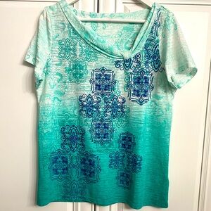 Northern Reflections Women’s Sz Large Scoop Neck, Short Sleeve Blue Ombré  Top